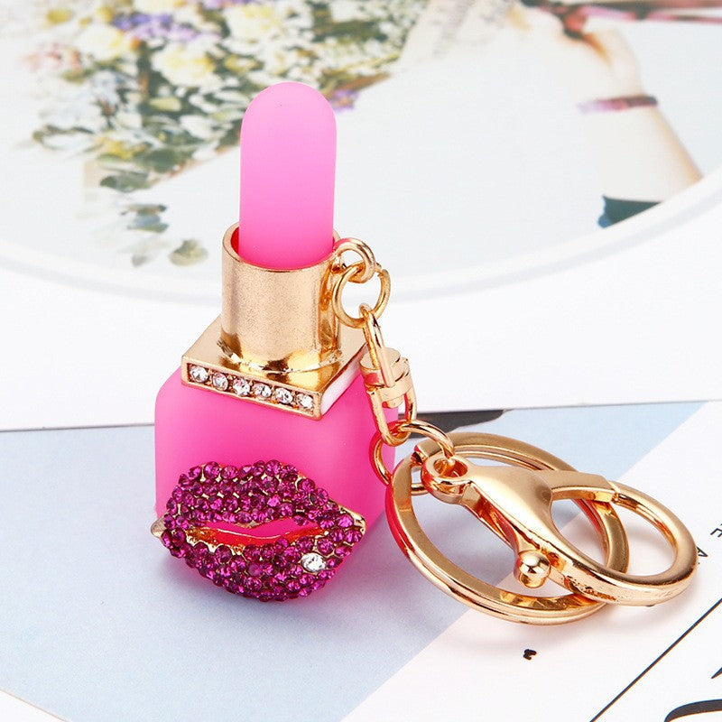 Wholesale Creative Resin Lipstick Shape Diamond-encrusted Metal Keychain